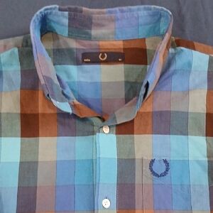 Fred Perry Blue and Brown Checkered Shirt